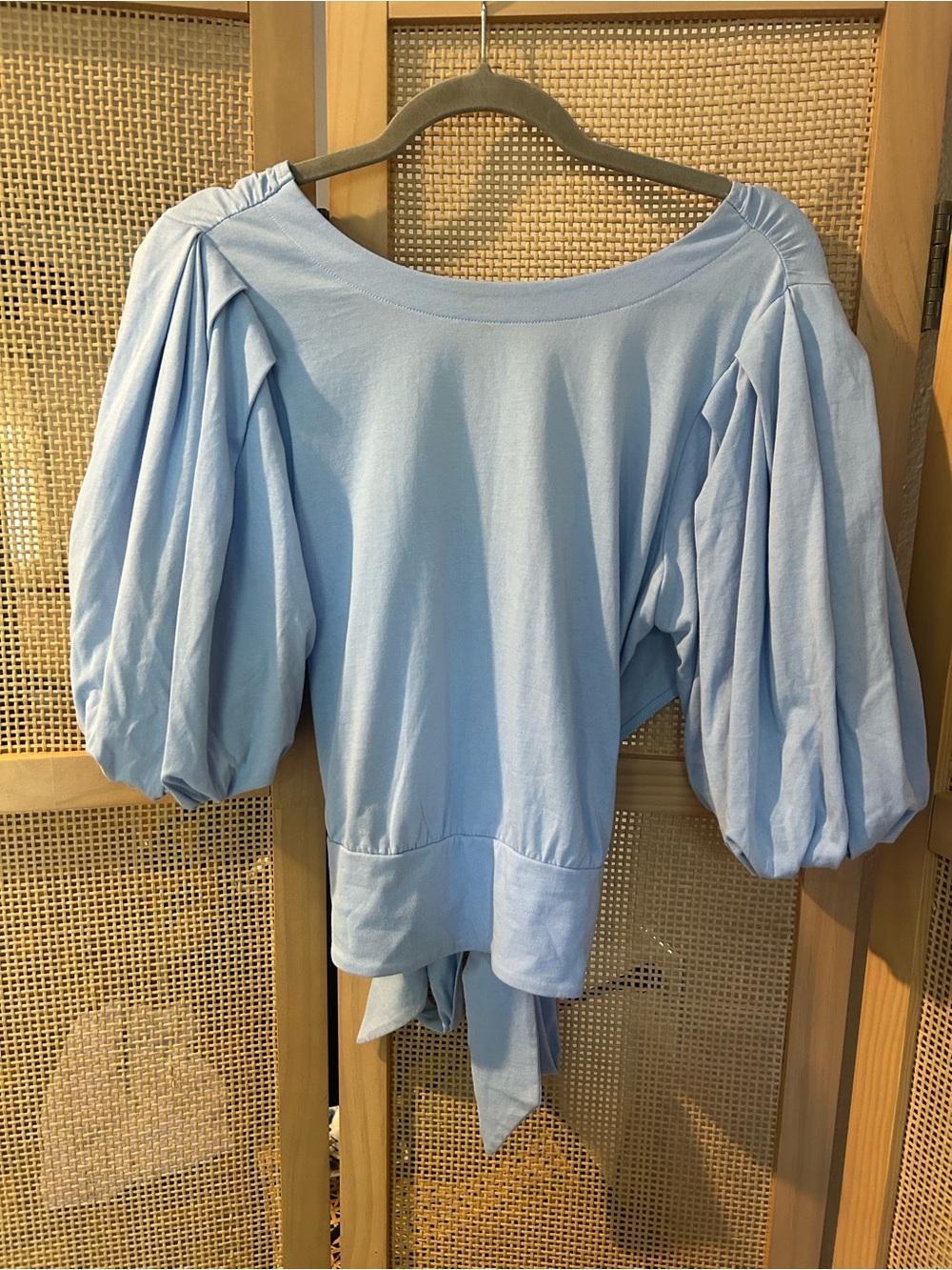 express faux wrap puff sleeve top powder blue m